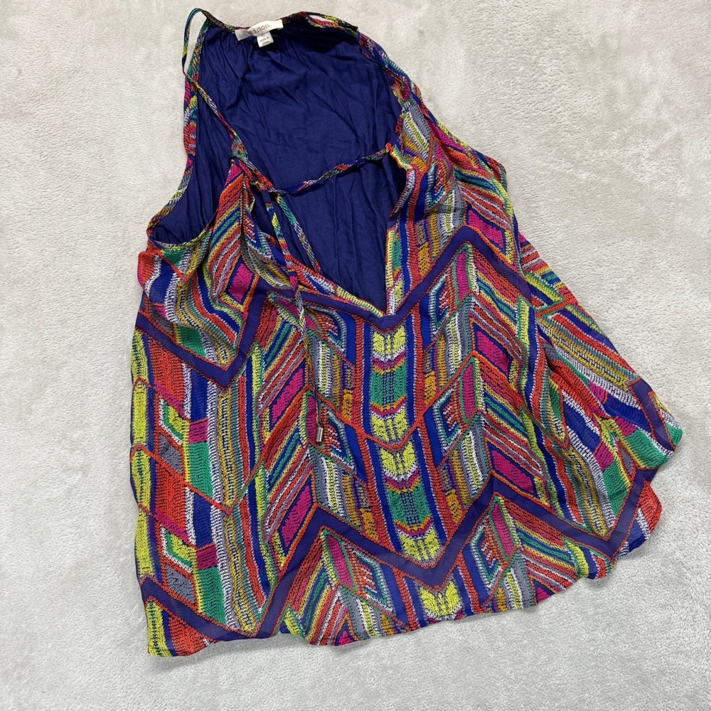 Ella Moss Shirt Women's XS Mazatlan Halter Tank Multicolor Silk Rojo Geo Chevron
